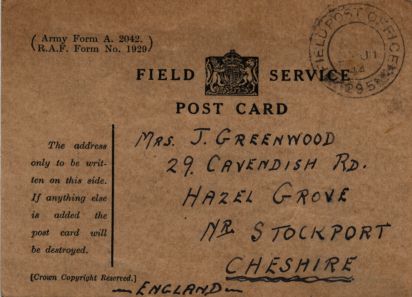 Field Service Postcard, 23rd June 1944