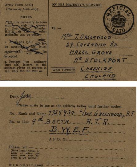 British Western Expeditionary Force address card 24th June 1944